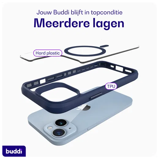 Buddi Hybrid Apple iPhone 15 / 14 / 13 Hoesje MagSafe Transparant Blauw afbeelding 7