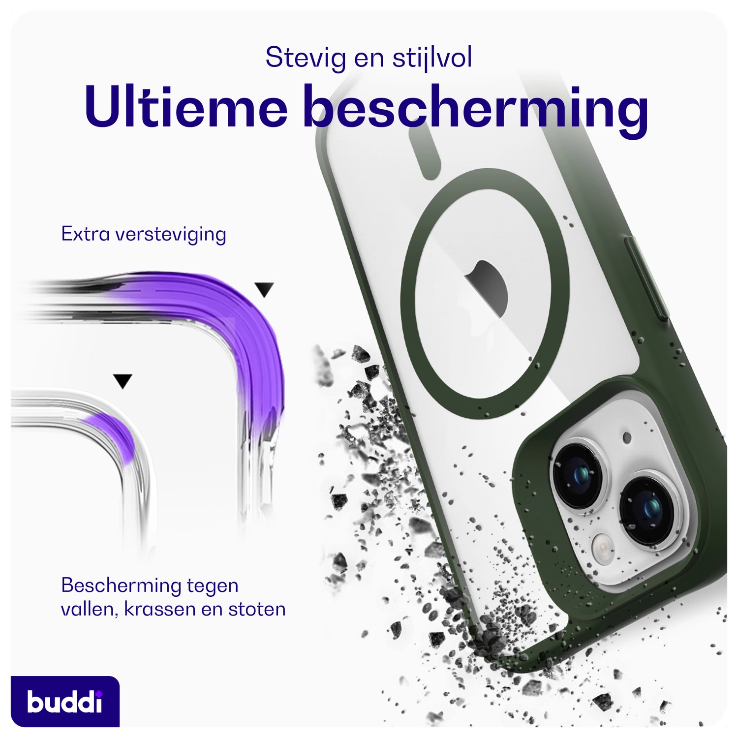 Buddi Hybrid Apple iPhone 15 / 14 / 13 Hoesje MagSafe Transparant Groen afbeelding 3