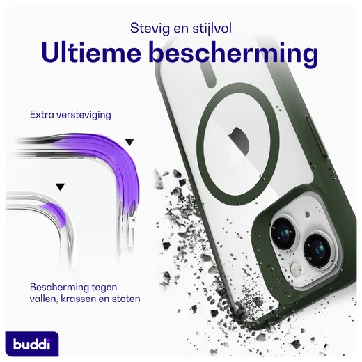 Buddi Hybrid Apple iPhone 15 / 14 / 13 Hoesje MagSafe Transparant Groen afbeelding 3