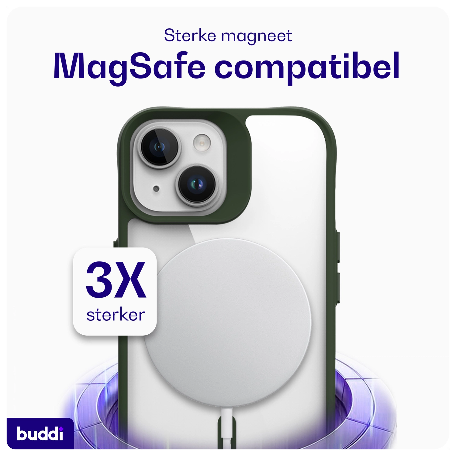 Buddi Hybrid Apple iPhone 15 / 14 / 13 Hoesje MagSafe Transparant Groen afbeelding 4