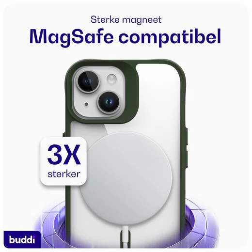 Buddi Hybrid Apple iPhone 15 / 14 / 13 Hoesje MagSafe Transparant Groen afbeelding 4