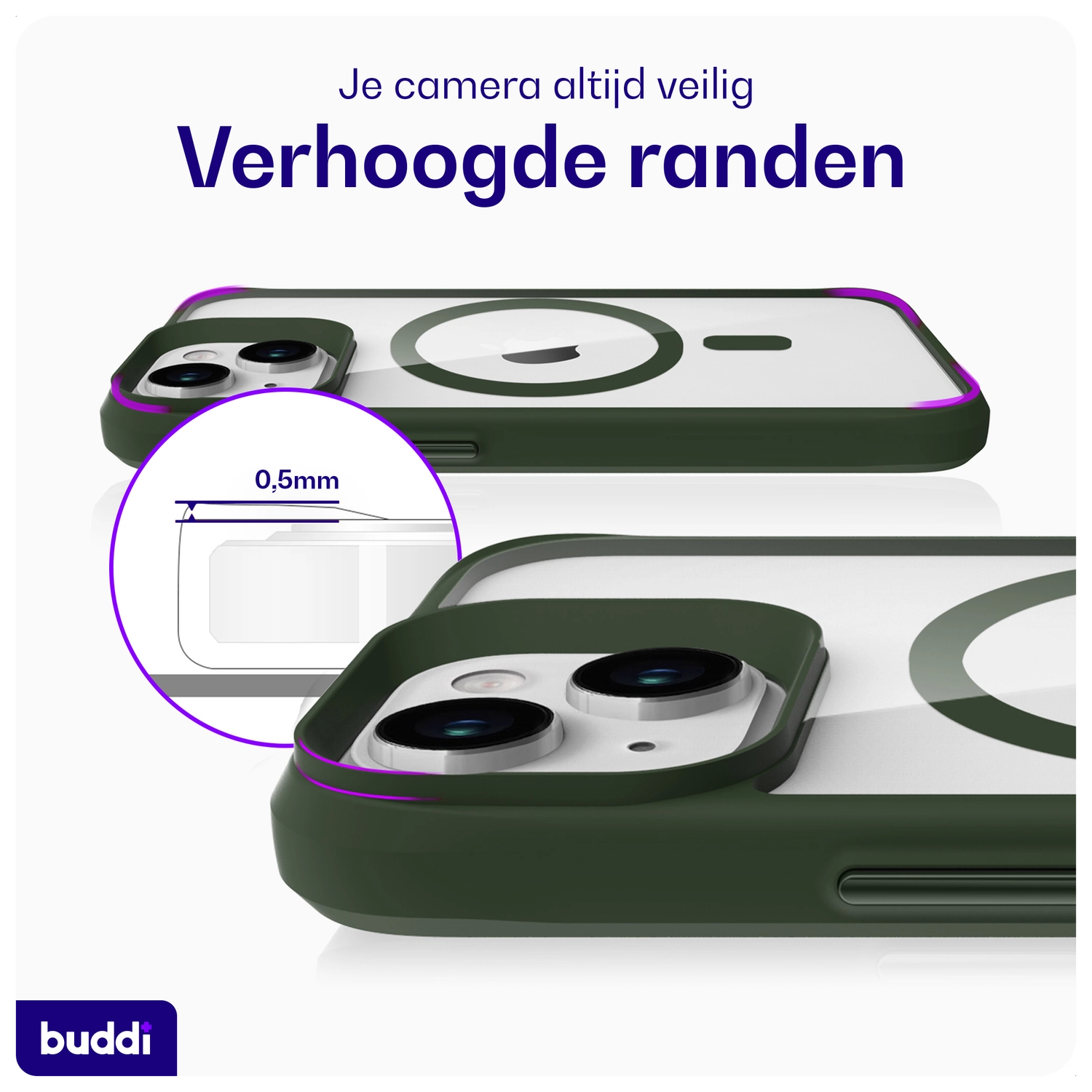 Buddi Hybrid Apple iPhone 15 / 14 / 13 Hoesje MagSafe Transparant Groen afbeelding 7