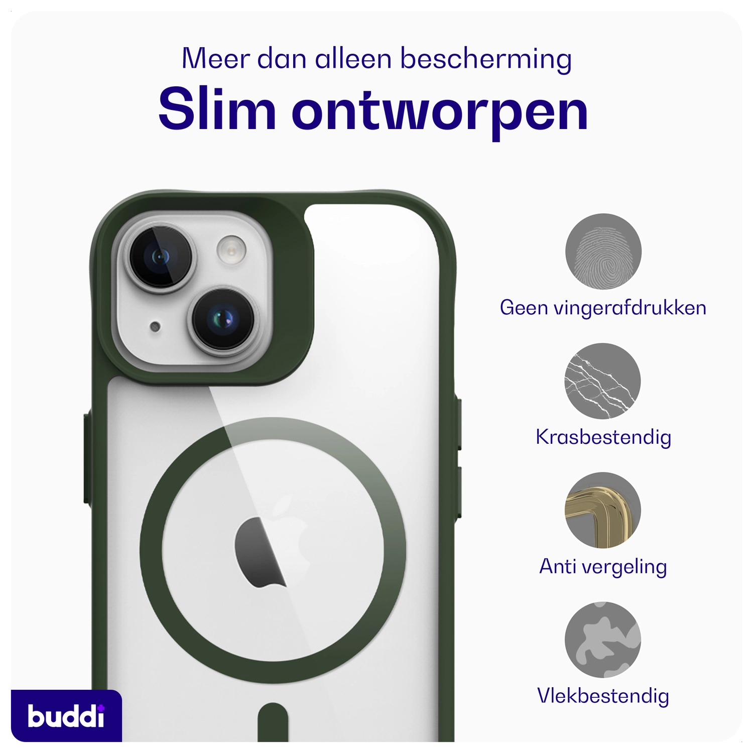 Buddi Hybrid Apple iPhone 15 / 14 / 13 Hoesje MagSafe Transparant Groen afbeelding 8