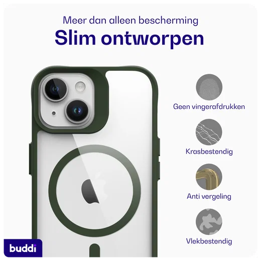 Buddi Hybrid Apple iPhone 15 / 14 / 13 Hoesje MagSafe Transparant Groen afbeelding 8