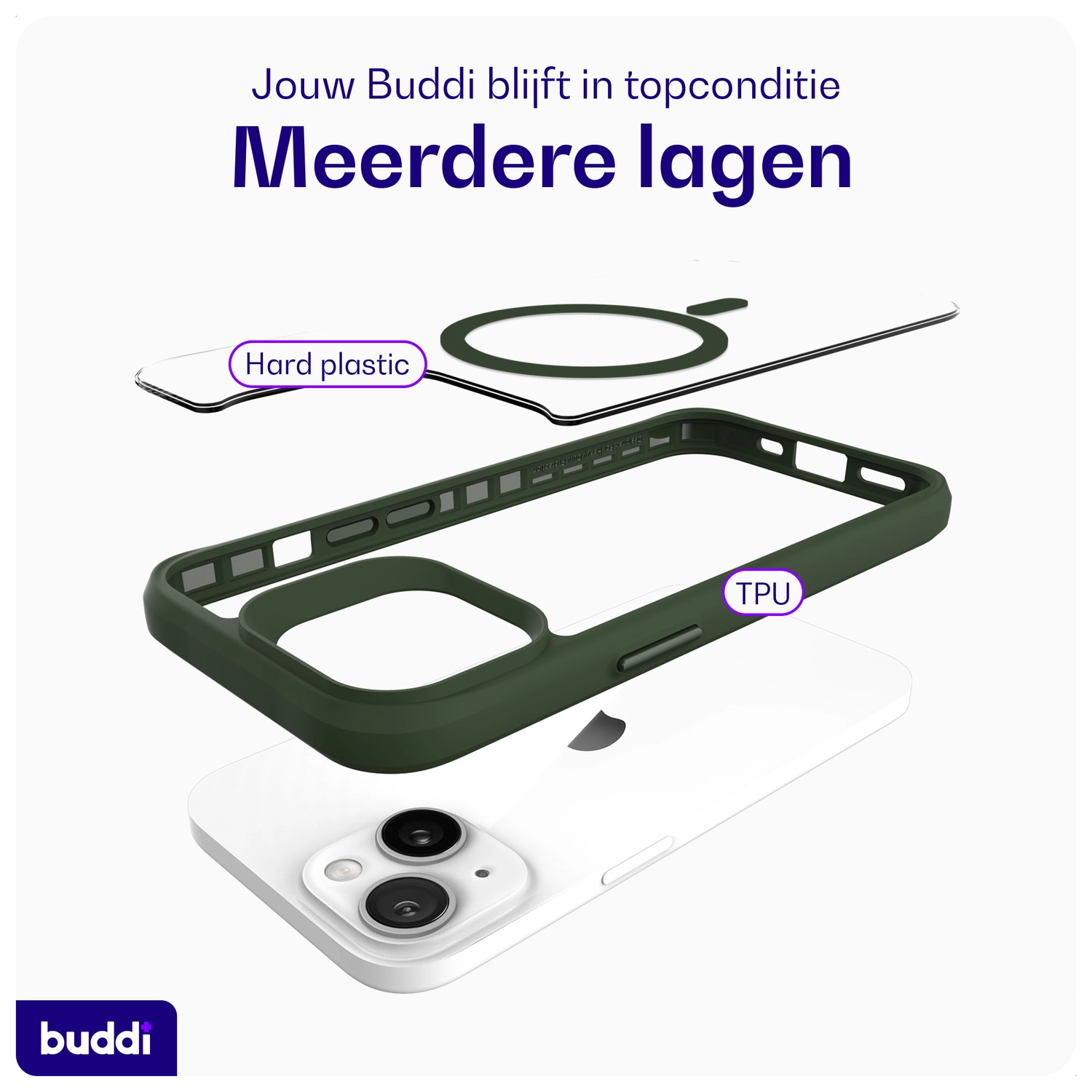 Buddi Hybrid Apple iPhone 15 / 14 / 13 Hoesje MagSafe Transparant Groen afbeelding 9