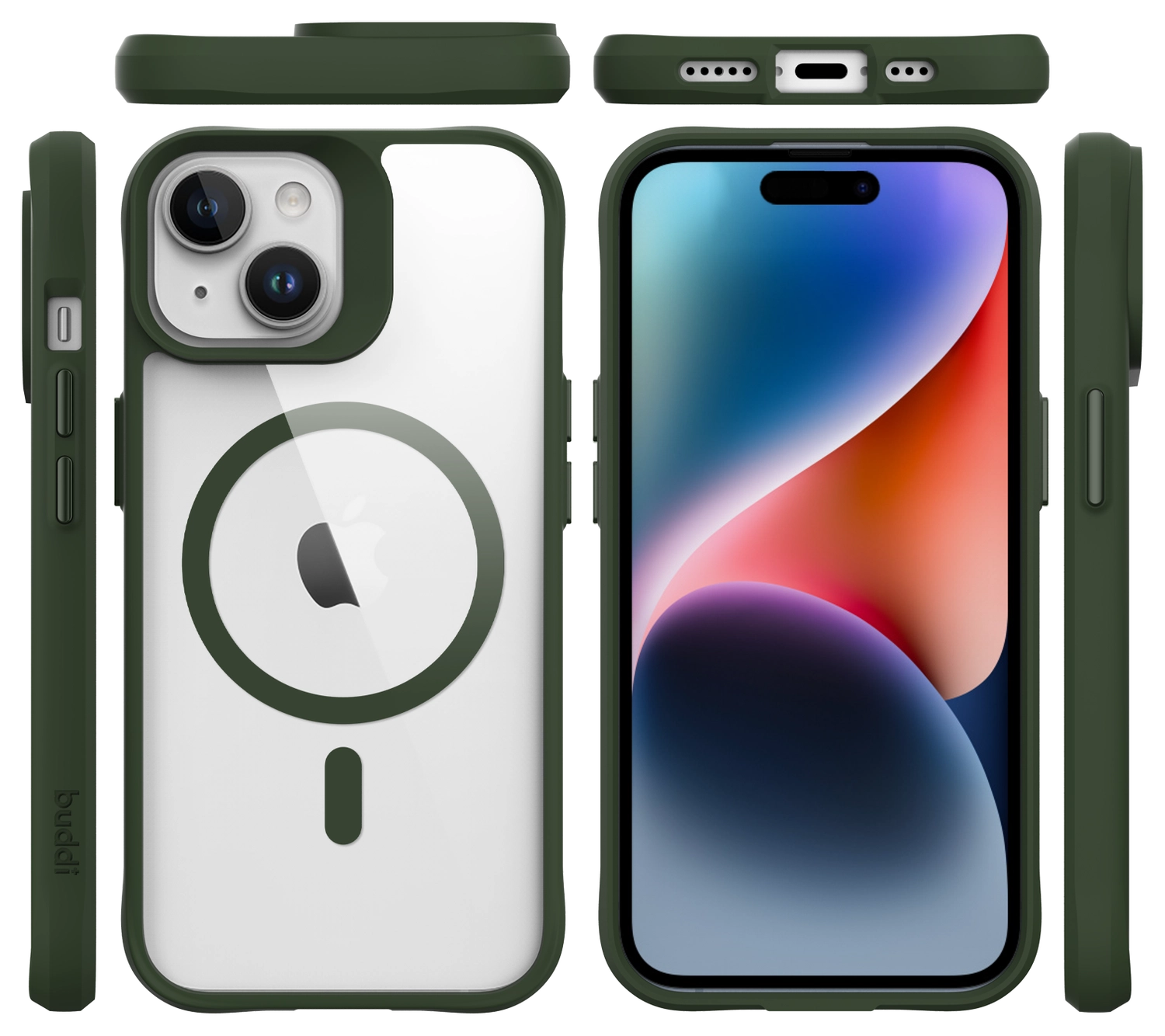 Buddi Hybrid Apple iPhone 15 / 14 / 13 Hoesje MagSafe Transparant Groen afbeelding 11