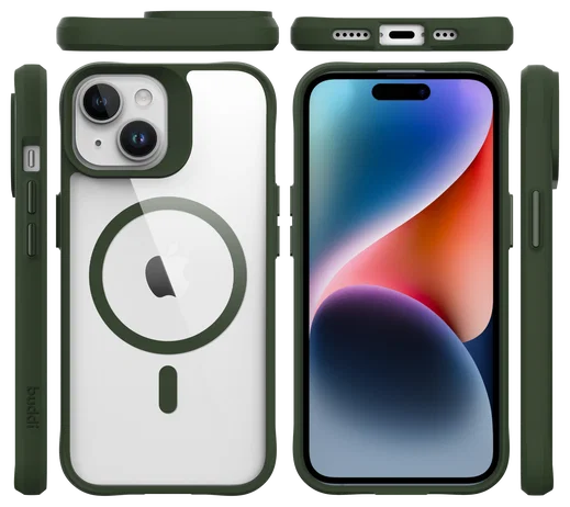 Buddi Hybrid Apple iPhone 15 / 14 / 13 Hoesje MagSafe Transparant Groen afbeelding 11