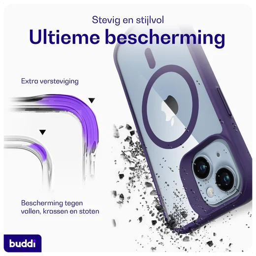 Buddi Hybrid Apple iPhone 15 / 14 / 13 Hoesje MagSafe Transparant Paars afbeelding 3