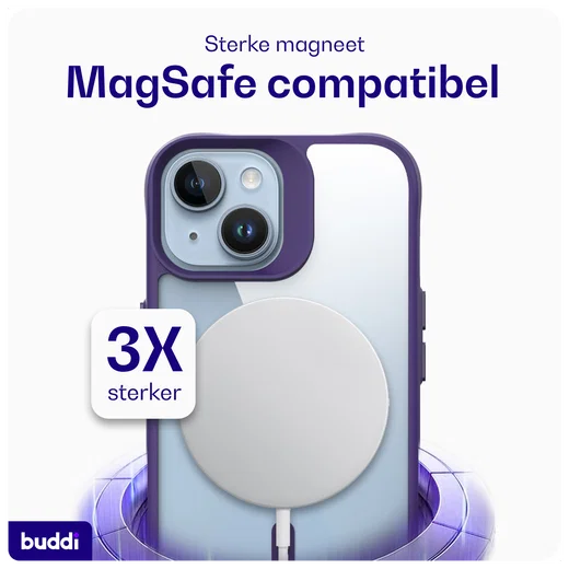 Buddi Hybrid Apple iPhone 15 / 14 / 13 Hoesje MagSafe Transparant Paars afbeelding 4