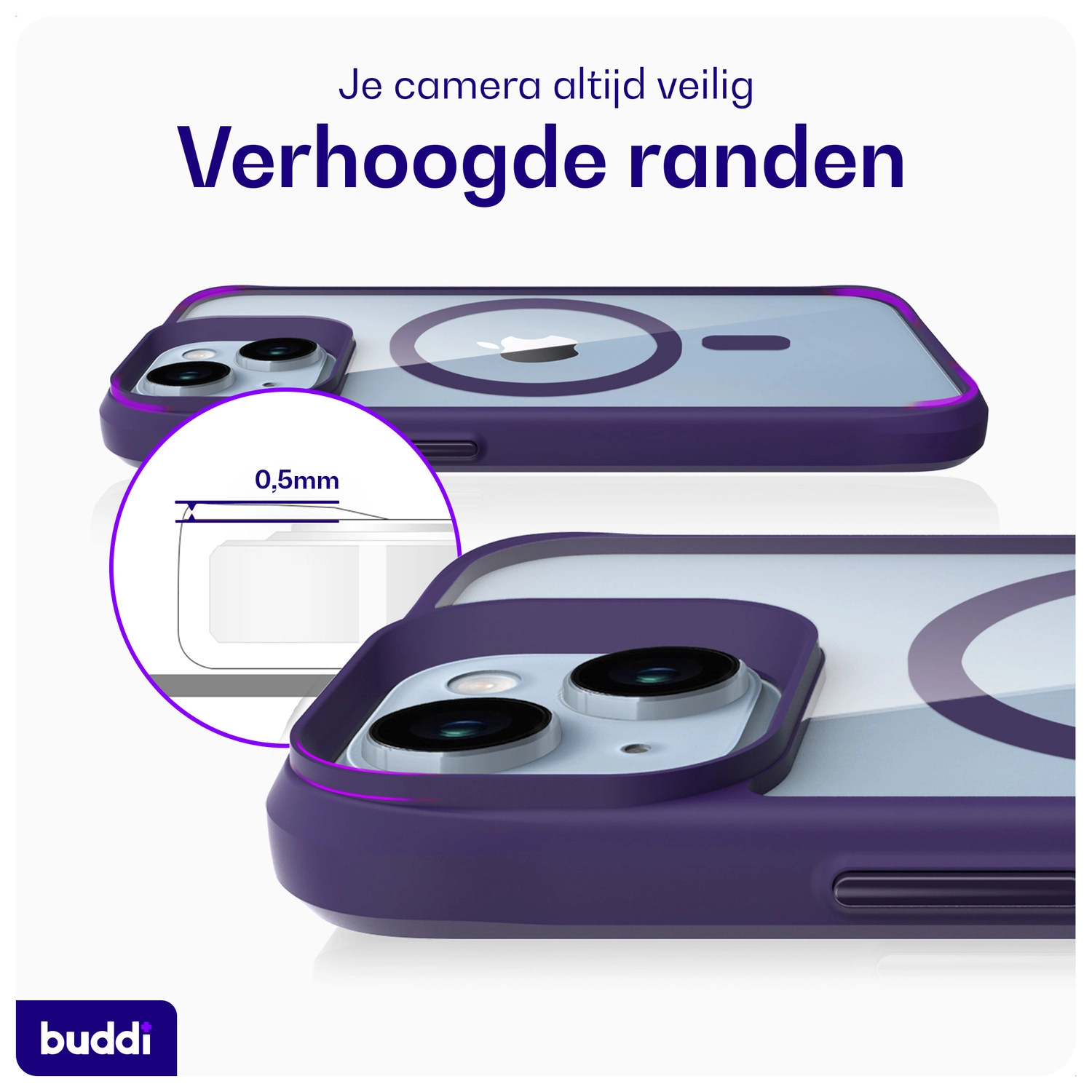 Buddi Hybrid Apple iPhone 15 / 14 / 13 Hoesje MagSafe Transparant Paars afbeelding 6