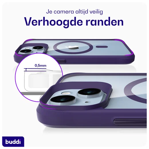Buddi Hybrid Apple iPhone 15 / 14 / 13 Hoesje MagSafe Transparant Paars afbeelding 6