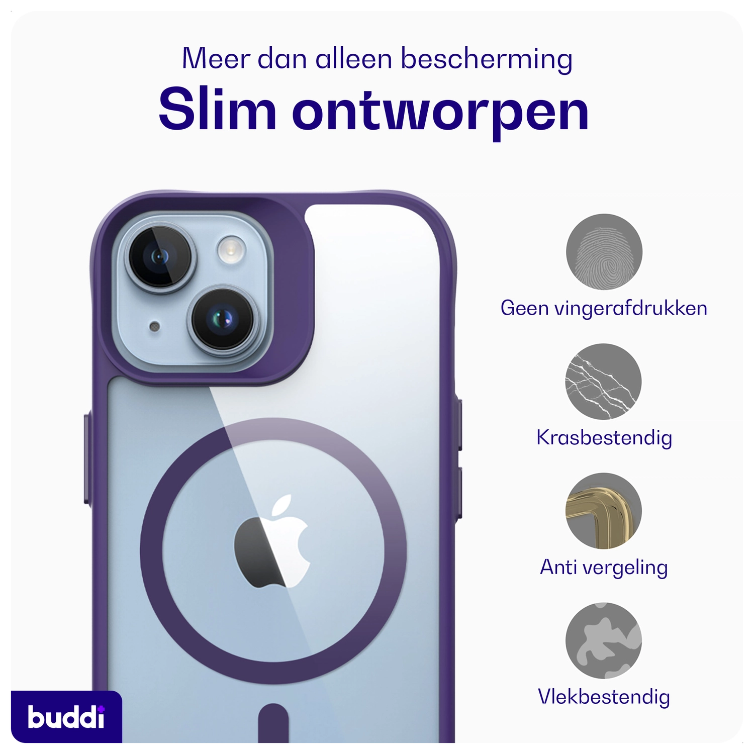 Buddi Hybrid Apple iPhone 15 / 14 / 13 Hoesje MagSafe Transparant Paars afbeelding 7