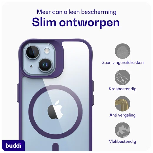 Buddi Hybrid Apple iPhone 15 / 14 / 13 Hoesje MagSafe Transparant Paars afbeelding 7