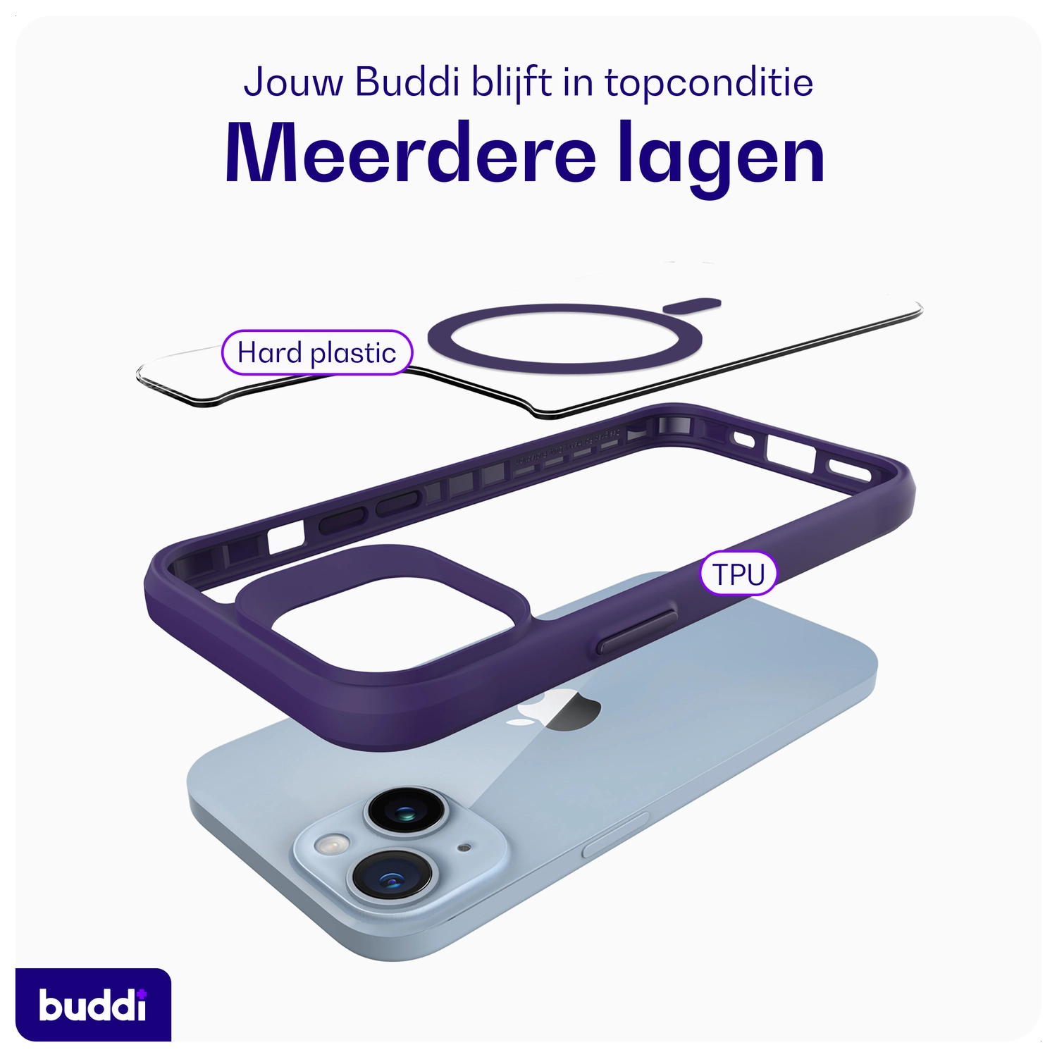 Buddi Hybrid Apple iPhone 15 / 14 / 13 Hoesje MagSafe Transparant Paars afbeelding 8