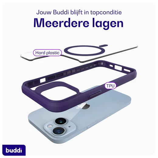 Buddi Hybrid Apple iPhone 15 / 14 / 13 Hoesje MagSafe Transparant Paars afbeelding 8