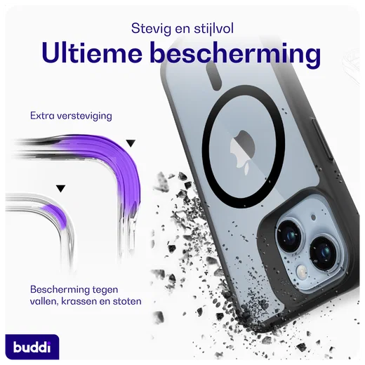 Buddi Hybrid Apple iPhone 15 / 14 / 13 Hoesje MagSafe Back Cover Matte Zwart afbeelding 3