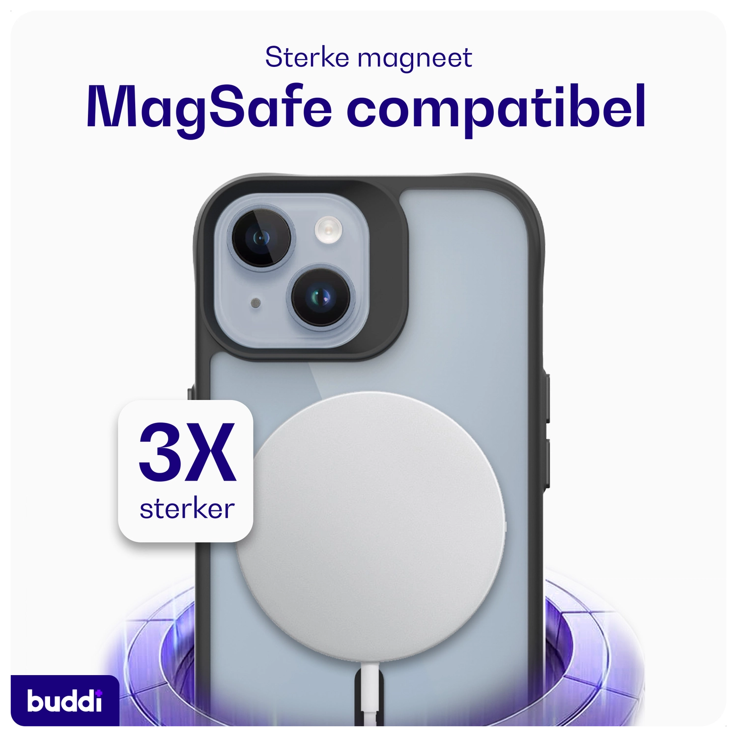 Buddi Hybrid Apple iPhone 15 / 14 / 13 Hoesje MagSafe Back Cover Matte Zwart afbeelding 4