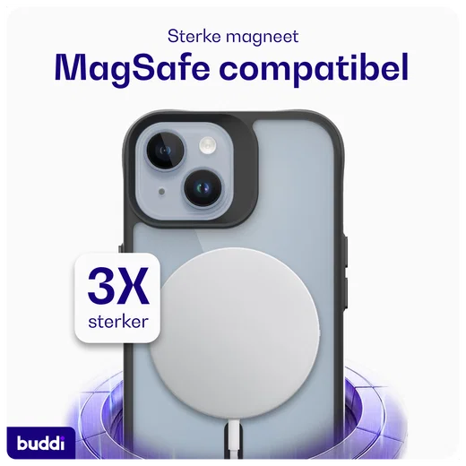 Buddi Hybrid Apple iPhone 15 / 14 / 13 Hoesje MagSafe Back Cover Matte Zwart afbeelding 4