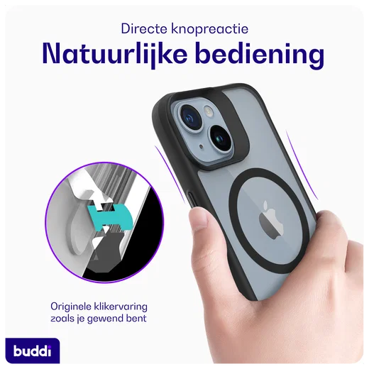 Buddi Hybrid Apple iPhone 15 / 14 / 13 Hoesje MagSafe Back Cover Matte Zwart afbeelding 6