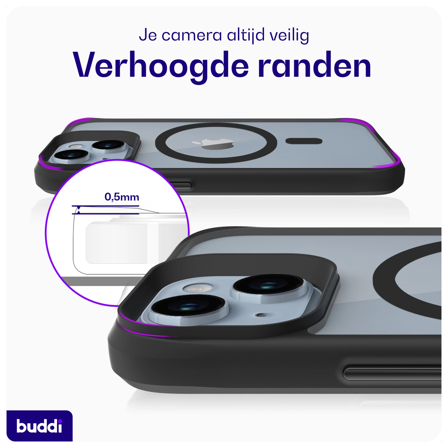 Buddi Hybrid Apple iPhone 15 / 14 / 13 Hoesje MagSafe Back Cover Matte Zwart afbeelding 7