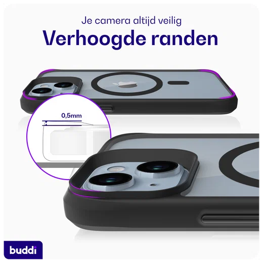 Buddi Hybrid Apple iPhone 15 / 14 / 13 Hoesje MagSafe Back Cover Matte Zwart afbeelding 7