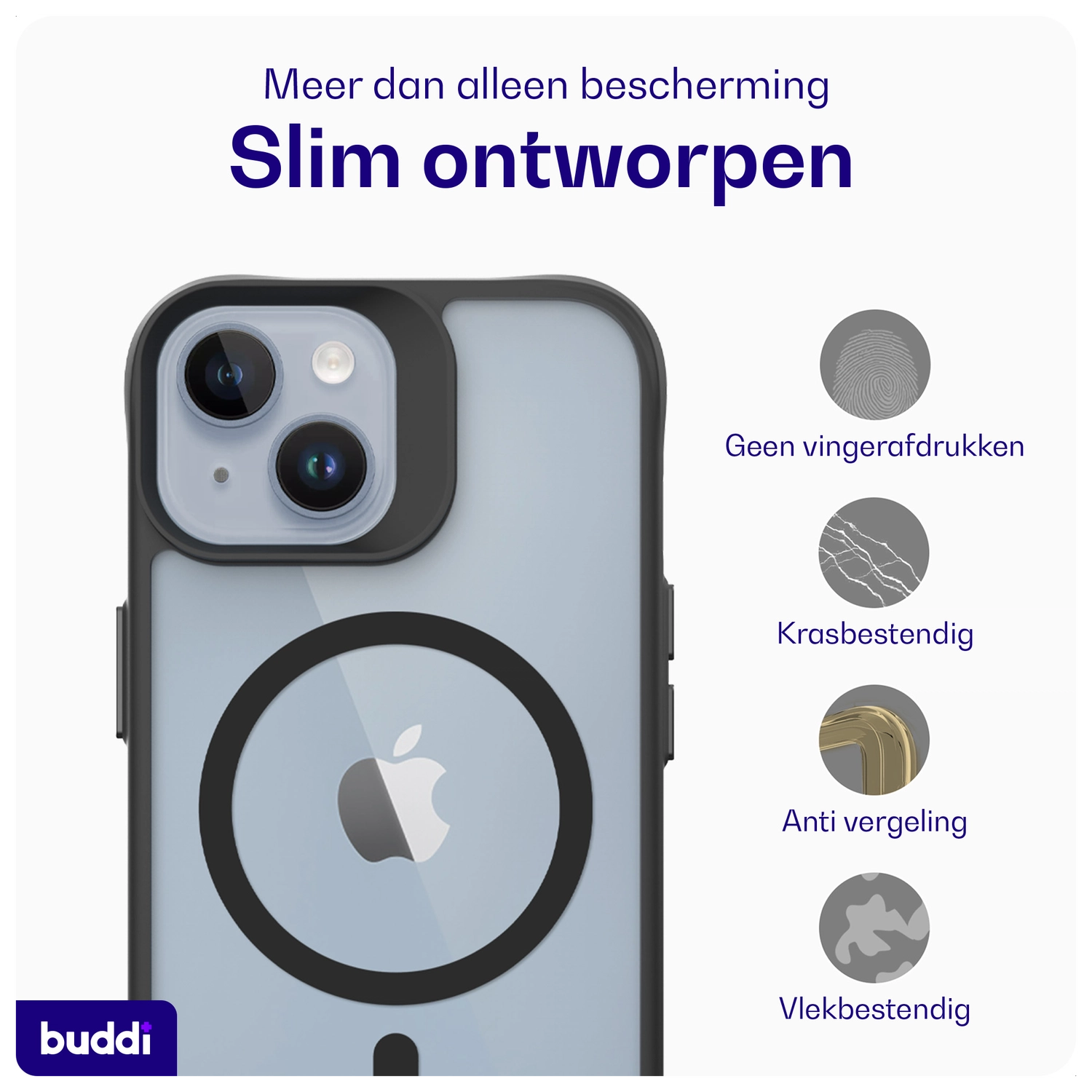 Buddi Hybrid Apple iPhone 15 / 14 / 13 Hoesje MagSafe Back Cover Matte Zwart afbeelding 8