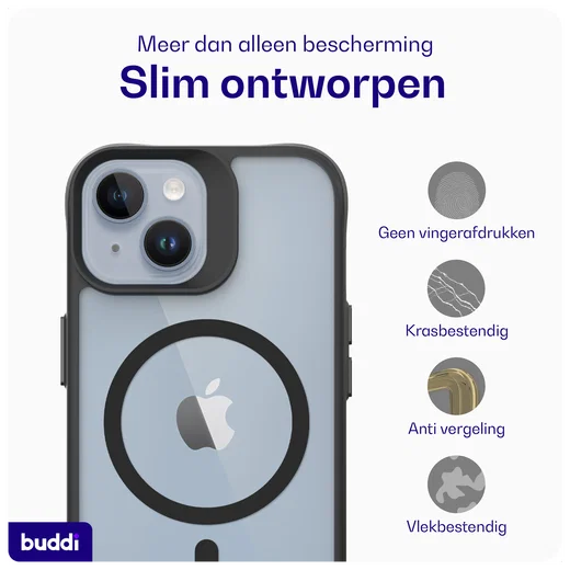 Buddi Hybrid Apple iPhone 15 / 14 / 13 Hoesje MagSafe Back Cover Matte Zwart afbeelding 8