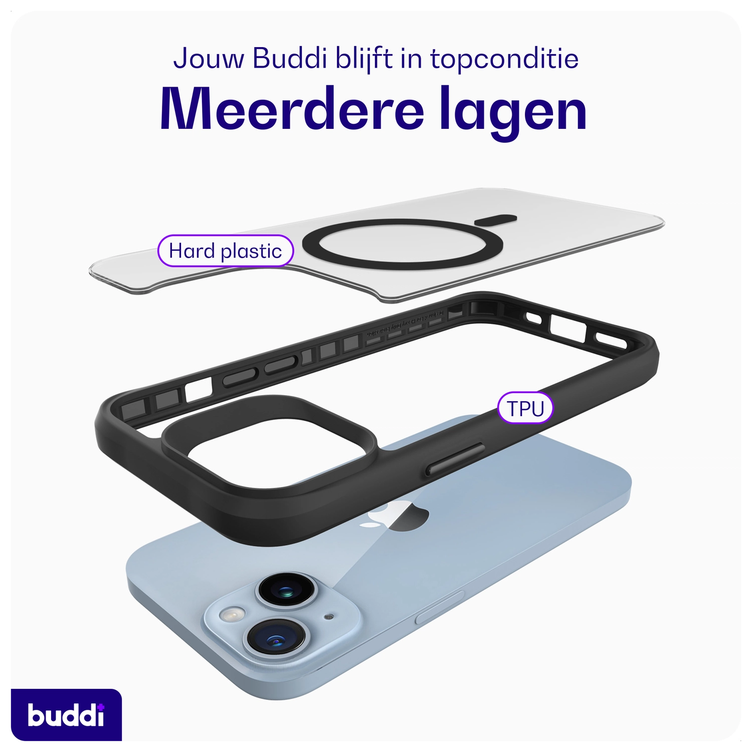Buddi Hybrid Apple iPhone 15 / 14 / 13 Hoesje MagSafe Back Cover Matte Zwart afbeelding 9