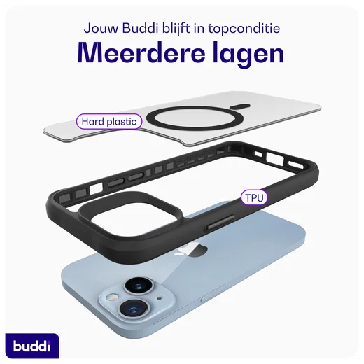 Buddi Hybrid Apple iPhone 15 / 14 / 13 Hoesje MagSafe Back Cover Matte Zwart afbeelding 9