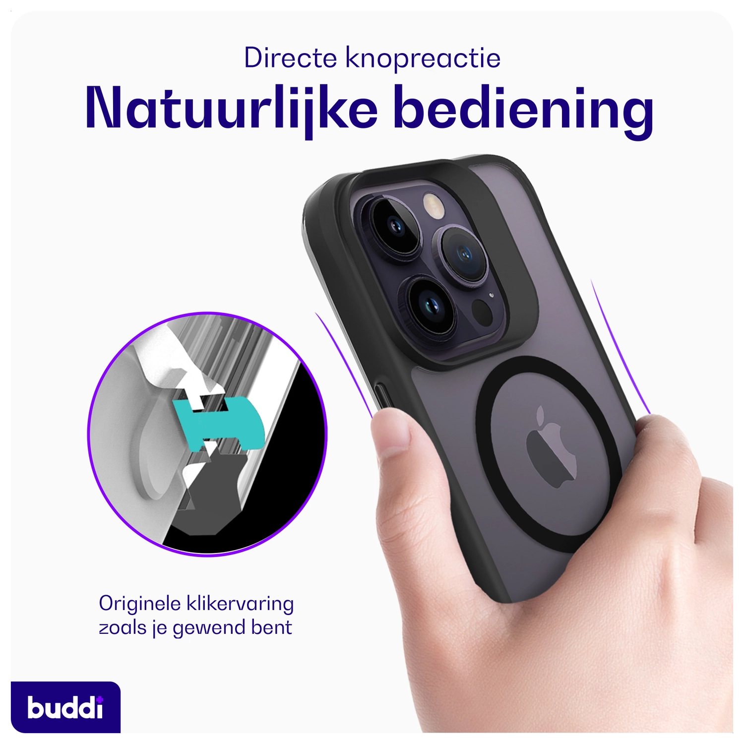 Buddi Hybrid Apple iPhone 14 Pro Hoesje MagSafe Back Cover Matte Zwart afbeelding 4