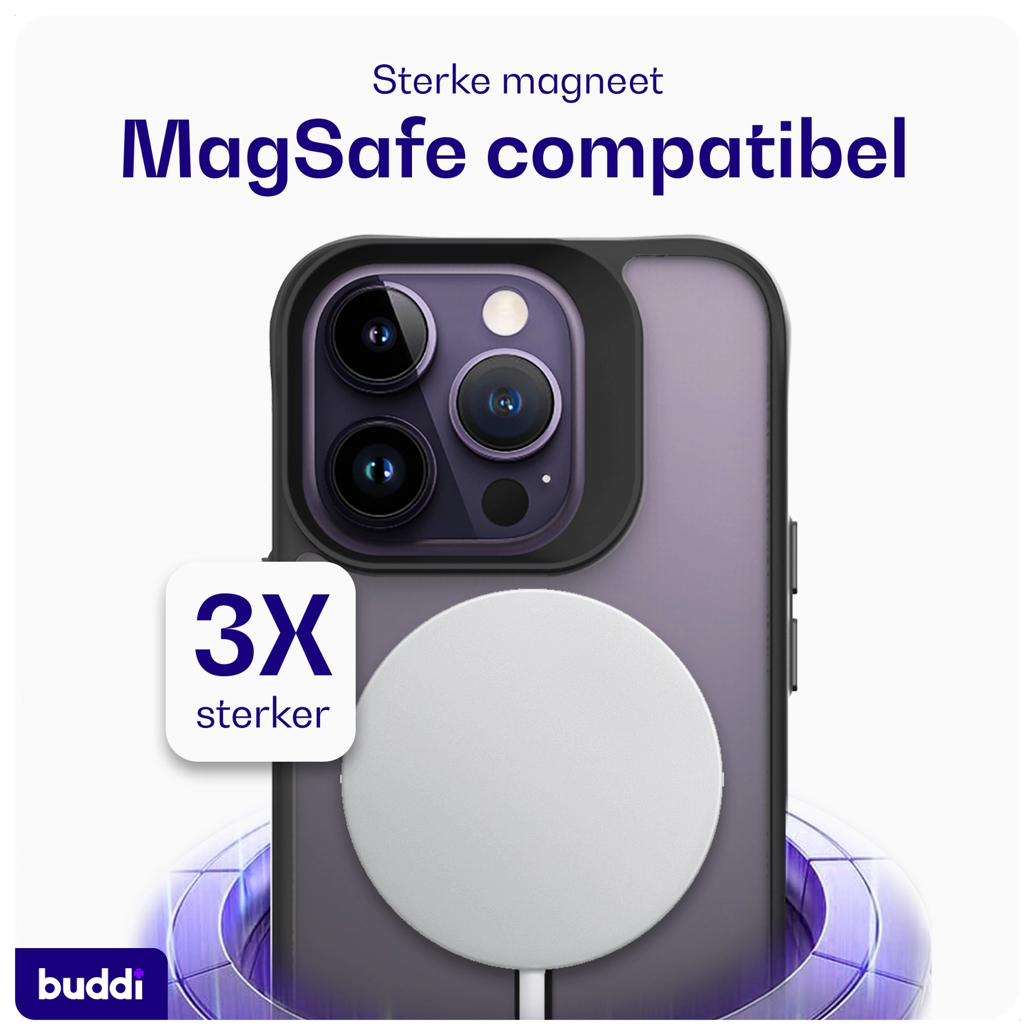 Buddi Hybrid Apple iPhone 14 Pro Hoesje MagSafe Back Cover Matte Zwart afbeelding 5
