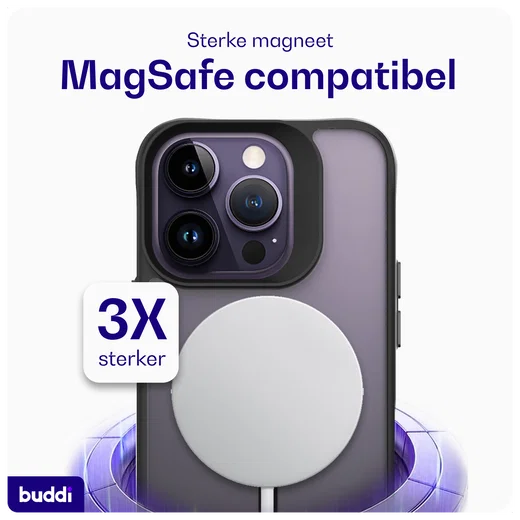 Buddi Hybrid Apple iPhone 14 Pro Hoesje MagSafe Back Cover Matte Zwart afbeelding 5