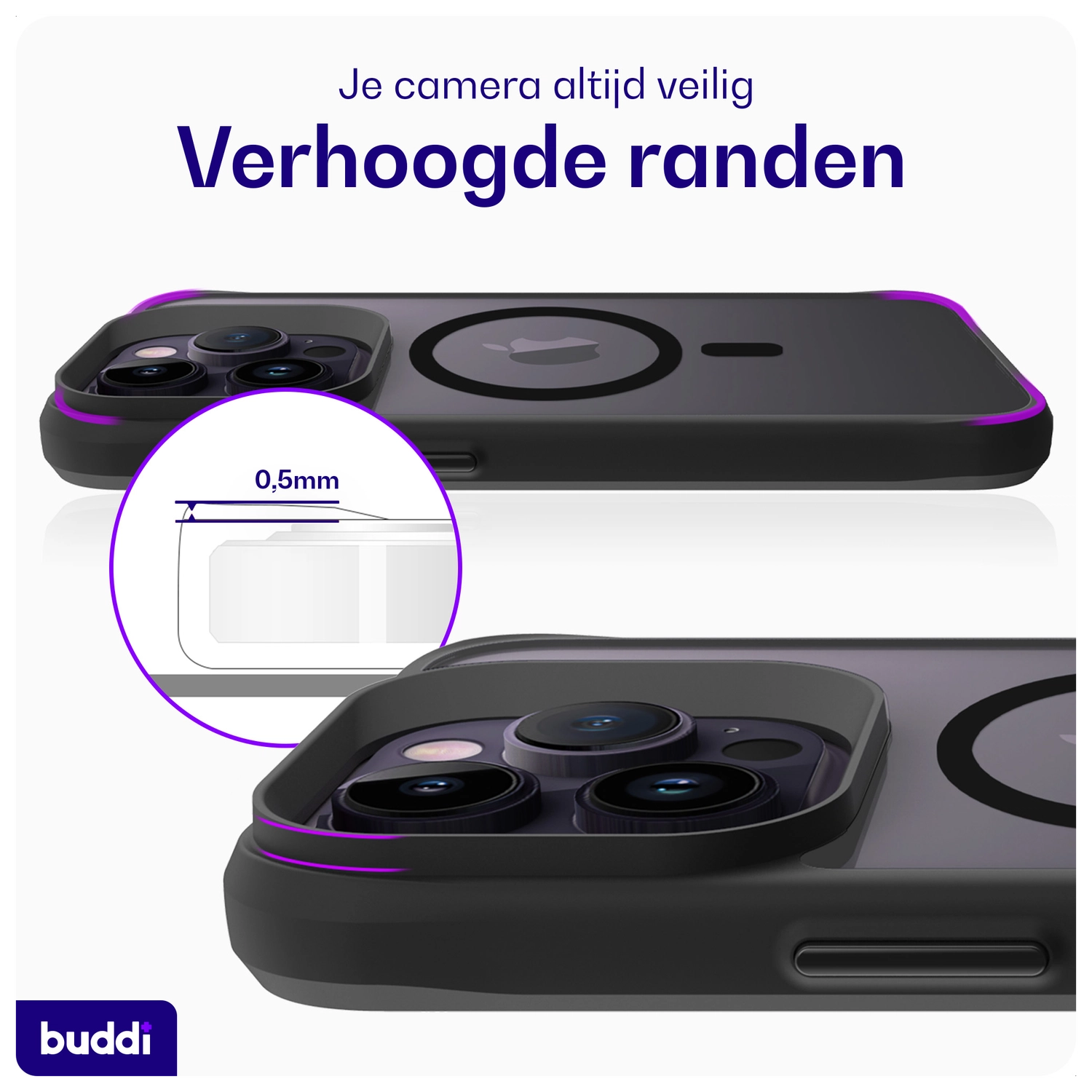 Buddi Hybrid Apple iPhone 14 Pro Hoesje MagSafe Back Cover Matte Zwart afbeelding 6