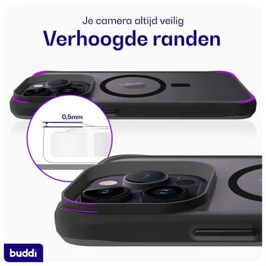 Buddi Hybrid Apple iPhone 14 Pro Hoesje MagSafe Back Cover Matte Zwart afbeelding 6