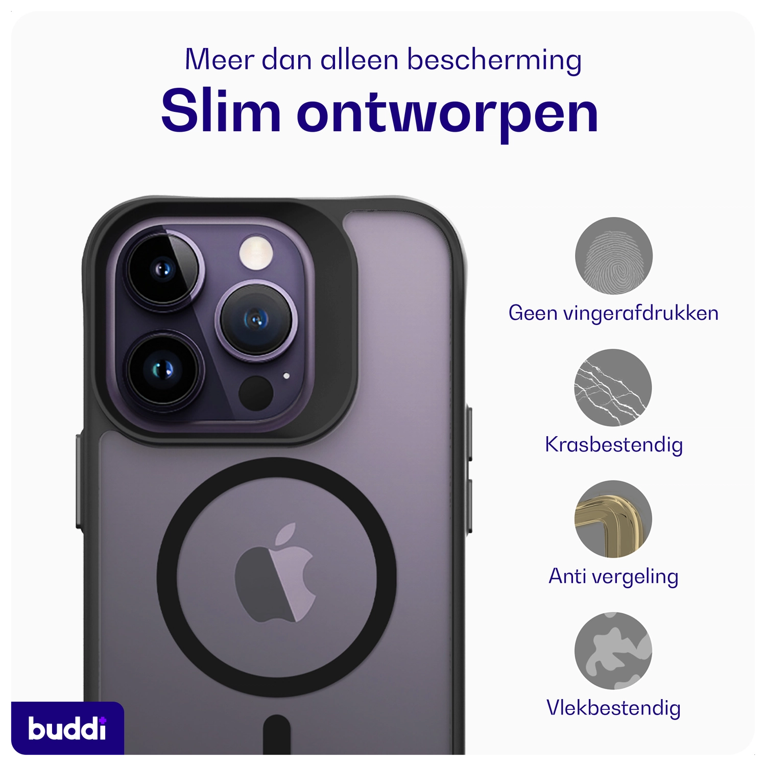 Buddi Hybrid Apple iPhone 14 Pro Hoesje MagSafe Back Cover Matte Zwart afbeelding 7