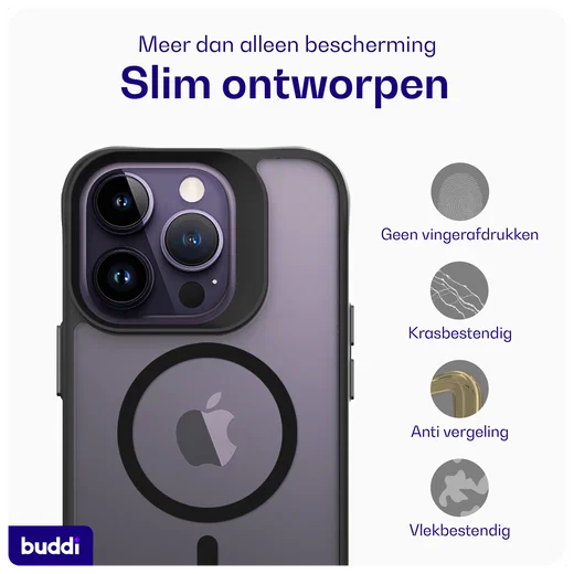 Buddi Hybrid Apple iPhone 14 Pro Hoesje MagSafe Back Cover Matte Zwart afbeelding 7