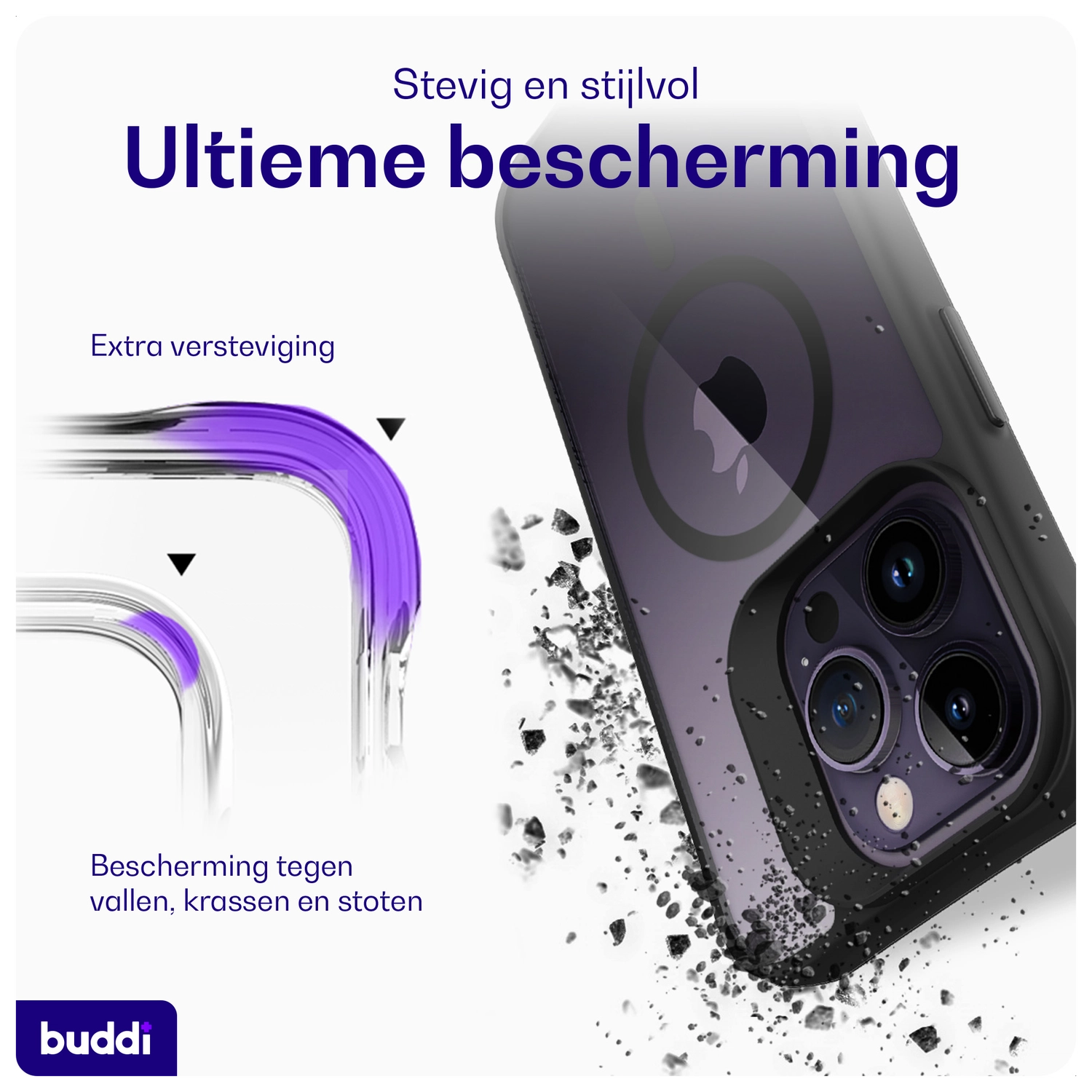 Buddi Hybrid Apple iPhone 14 Pro Max Hoesje MagSafe Back Cover Transparant Zwart afbeelding 3