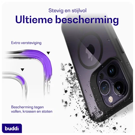 Buddi Hybrid Apple iPhone 14 Pro Max Hoesje MagSafe Back Cover Transparant Zwart afbeelding 3
