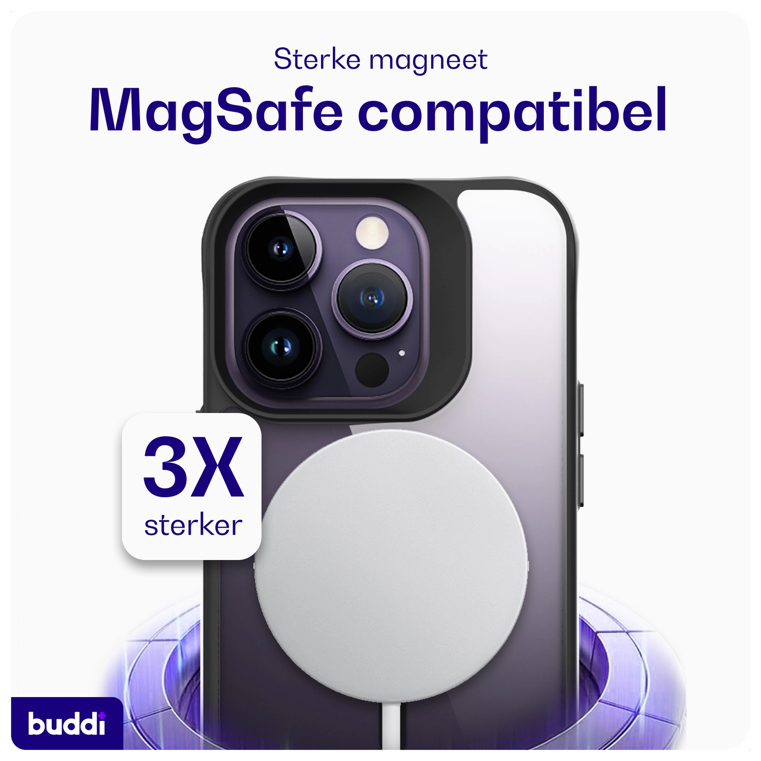 Buddi Hybrid Apple iPhone 14 Pro Max Hoesje MagSafe Back Cover Transparant Zwart afbeelding 4