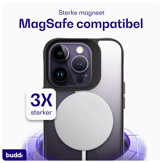Buddi Hybrid Apple iPhone 14 Pro Max Hoesje MagSafe Back Cover Transparant Zwart afbeelding 4