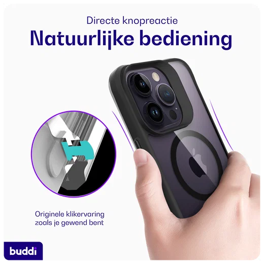 Buddi Hybrid Apple iPhone 14 Pro Max Hoesje MagSafe Back Cover Transparant Zwart afbeelding 5