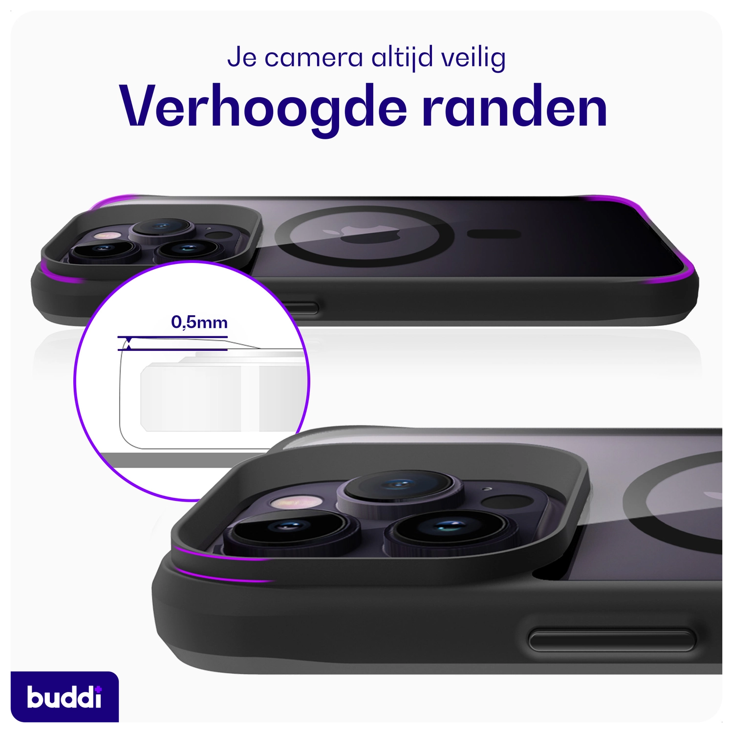 Buddi Hybrid Apple iPhone 14 Pro Max Hoesje MagSafe Back Cover Transparant Zwart afbeelding 6