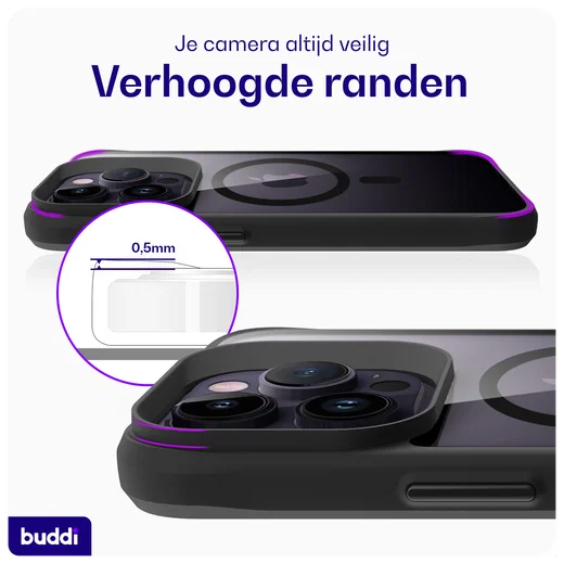 Buddi Hybrid Apple iPhone 14 Pro Max Hoesje MagSafe Back Cover Transparant Zwart afbeelding 6