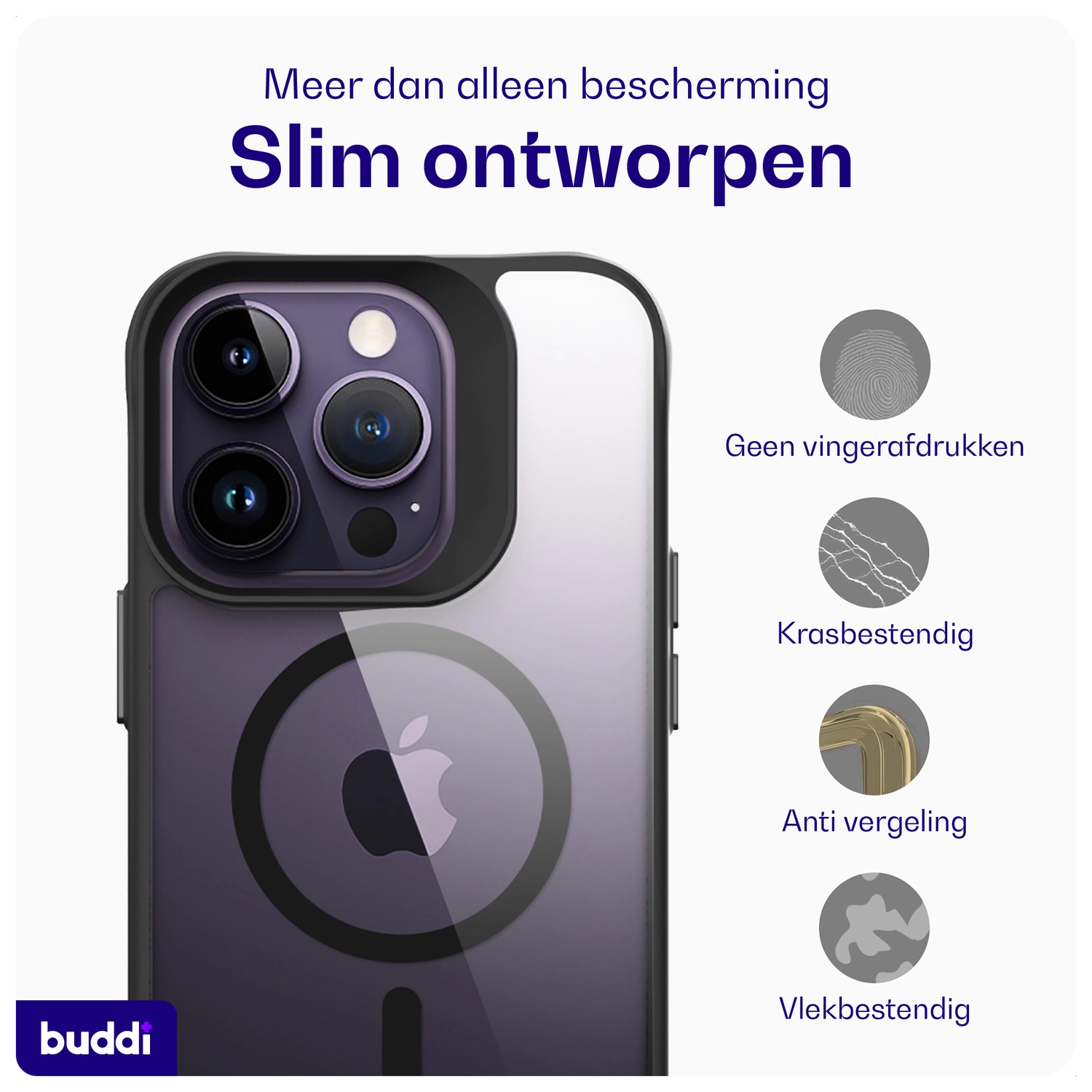 Buddi Hybrid Apple iPhone 14 Pro Max Hoesje MagSafe Back Cover Transparant Zwart afbeelding 7
