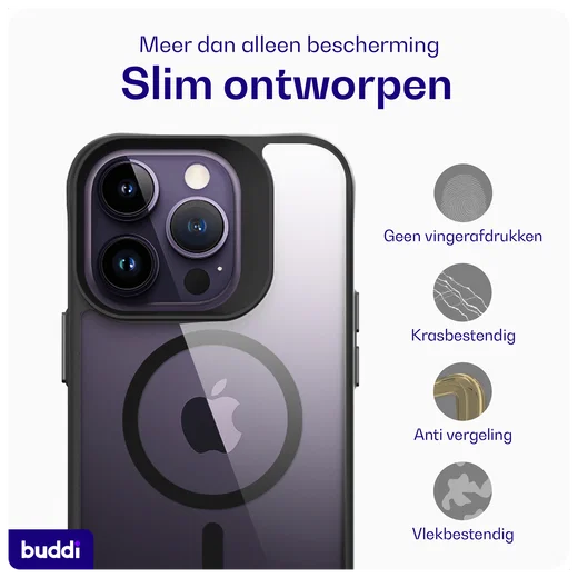 Buddi Hybrid Apple iPhone 14 Pro Max Hoesje MagSafe Back Cover Transparant Zwart afbeelding 7