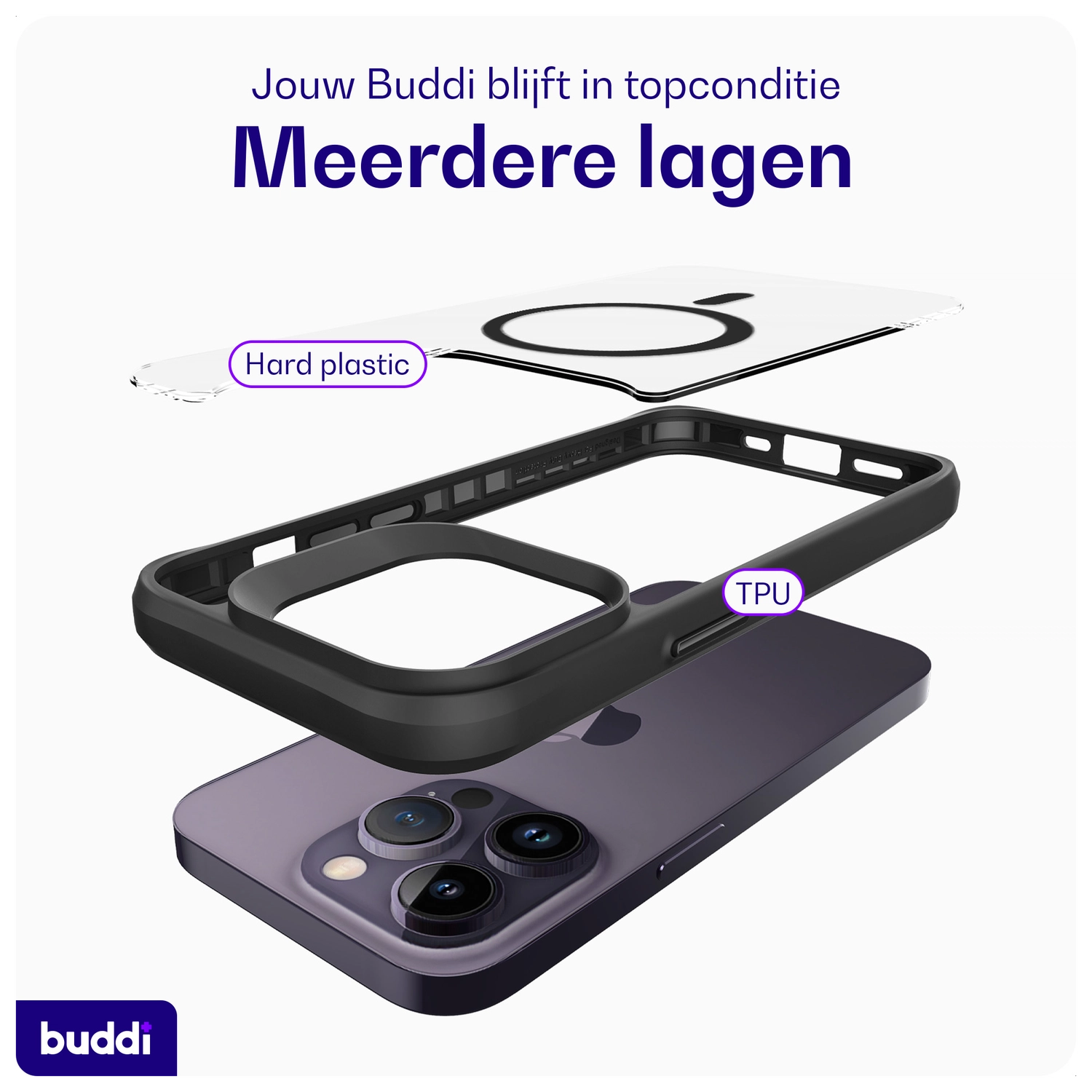 Buddi Hybrid Apple iPhone 14 Pro Max Hoesje MagSafe Back Cover Transparant Zwart afbeelding 8