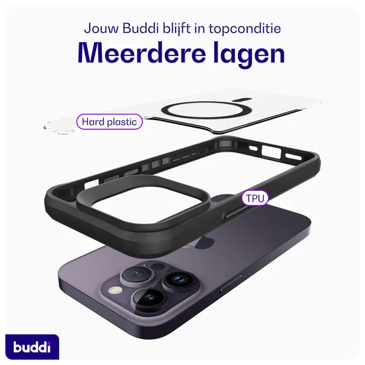 Buddi Hybrid Apple iPhone 14 Pro Max Hoesje MagSafe Back Cover Transparant Zwart afbeelding 8