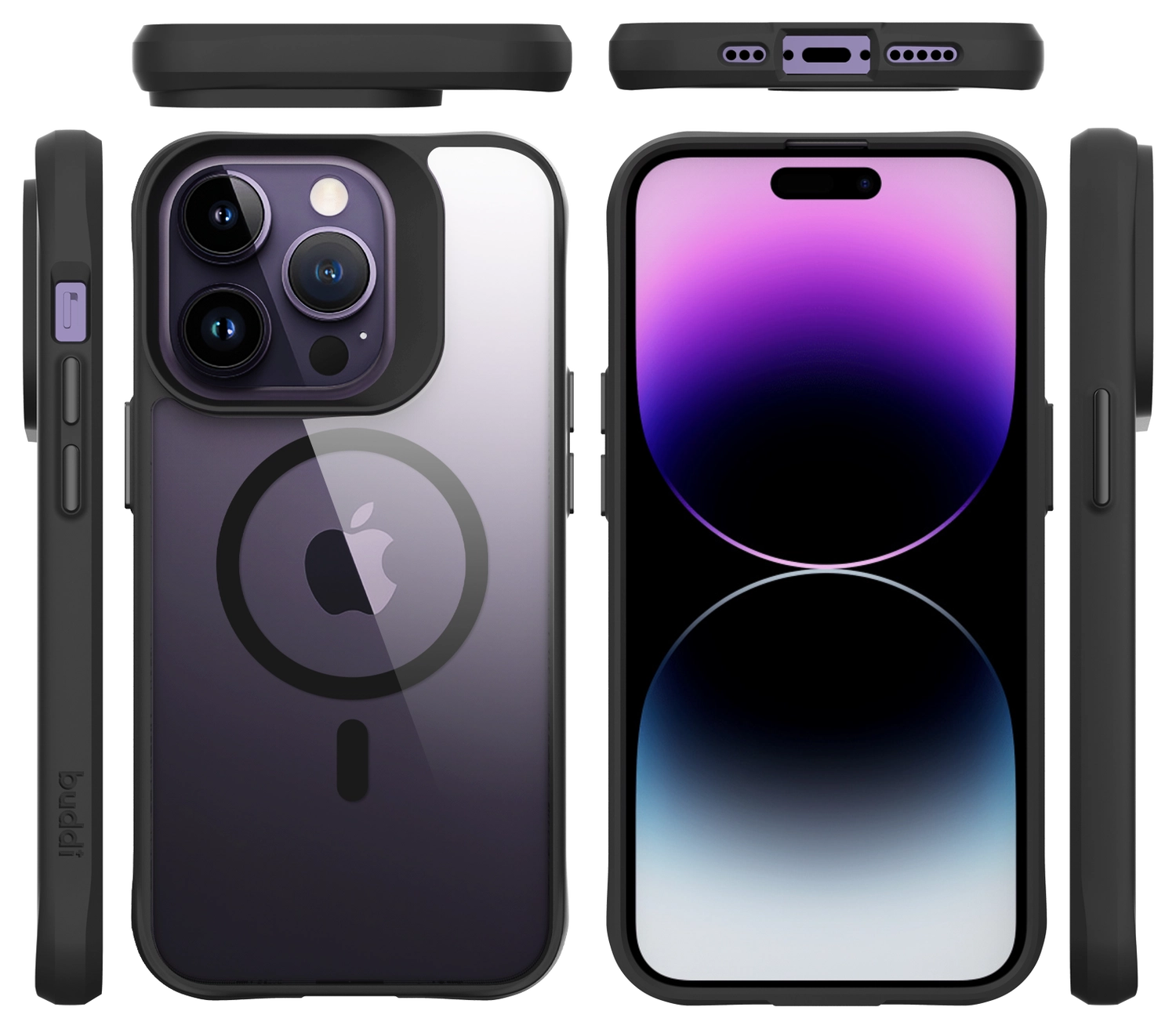 Buddi Hybrid Apple iPhone 14 Pro Max Hoesje MagSafe Back Cover Transparant Zwart afbeelding 10