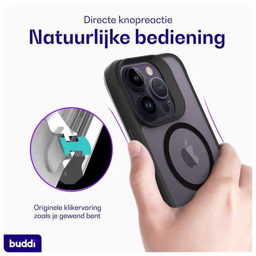 Buddi Hybrid Apple iPhone 14 Pro Max Hoesje MagSafe Back Cover Matte Zwart afbeelding 5