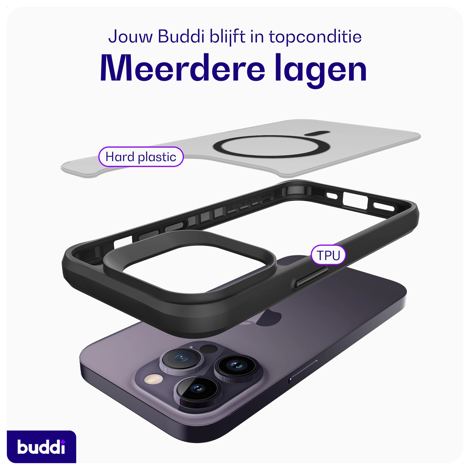 Buddi Hybrid Apple iPhone 14 Pro Max Hoesje MagSafe Back Cover Matte Zwart afbeelding 8